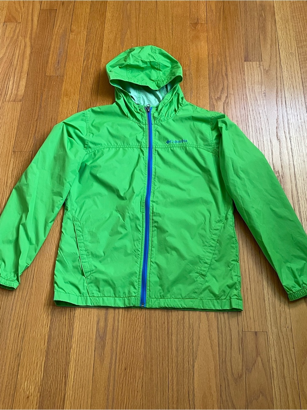 Columbia Youth Lime Green Hooded Lightweight Windbreaker/Rain Jacket L(14 /16)